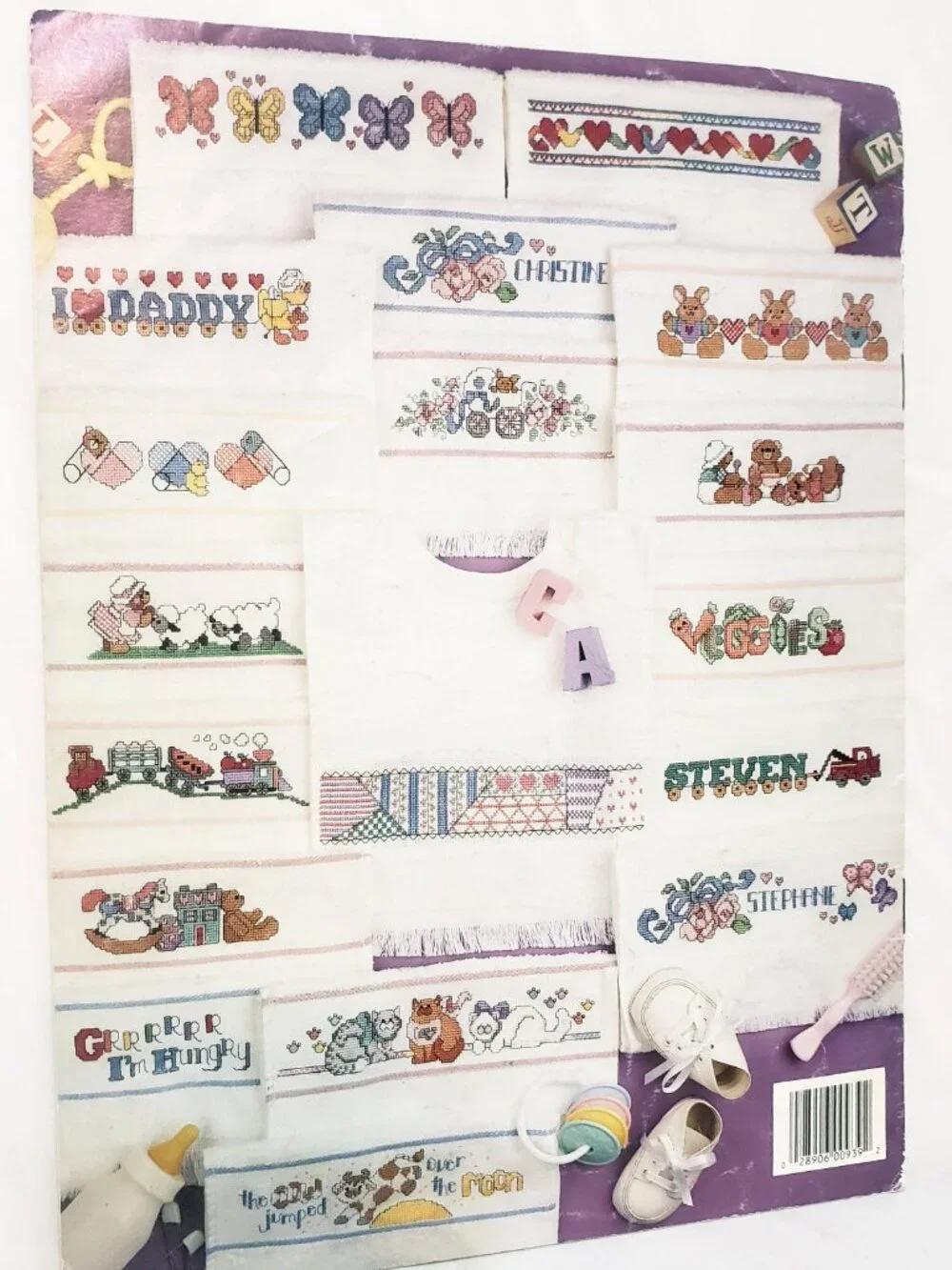 Bibs by the Bunch Cross Stitch Leaflet 939 Leisure Arts 1990 Train Heart Lion